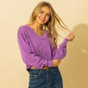 Double Zero Cropped Purple V Neck Sweater - Medium